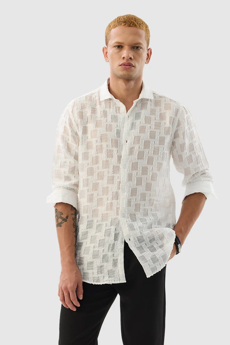 SNITCH White Textured Slim Fit Luxe Shirt